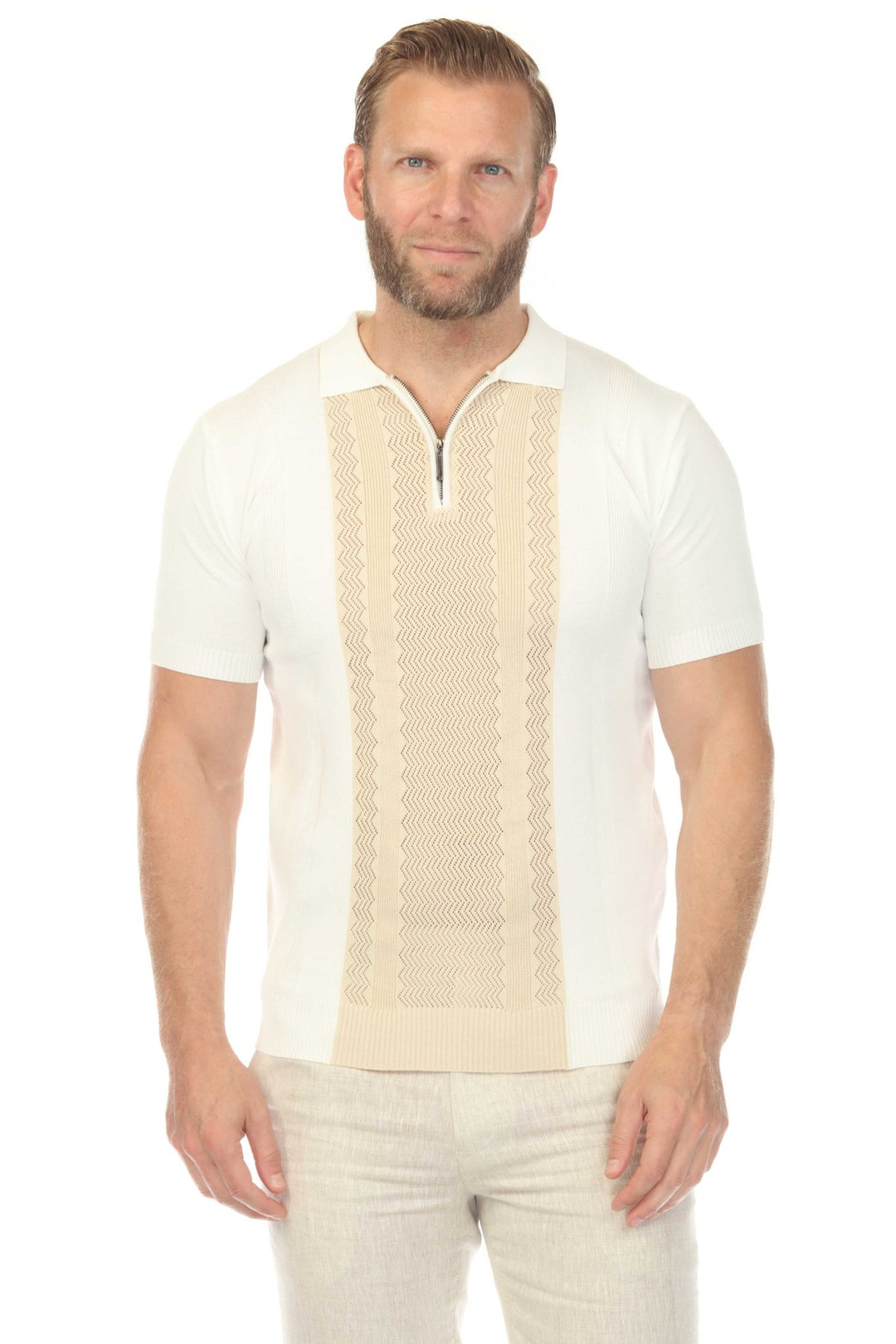 Men's Stylish Premium Knit Textured Polo Shirt with Stripe Accents - Especially Yours