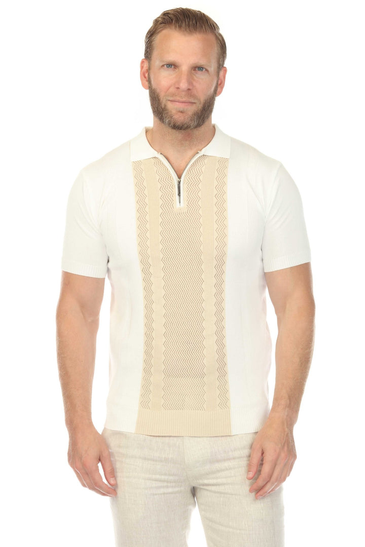 Men's Stylish Premium Knit Textured Polo Shirt with Stripe Accents - Especially Yours
