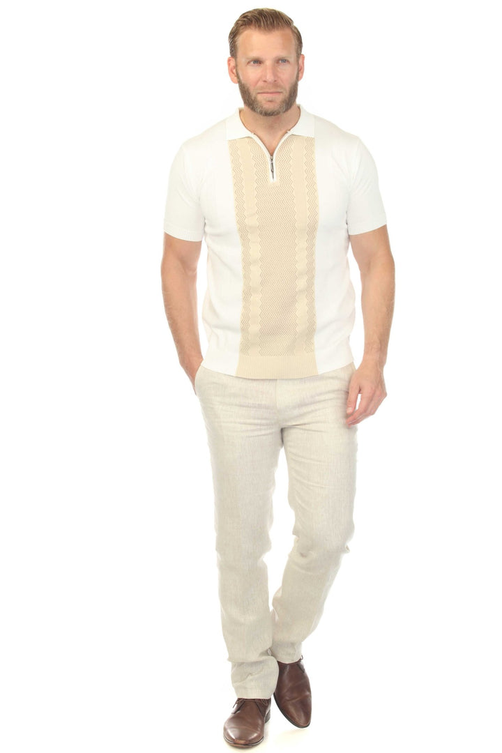 Men's Stylish Premium Knit Textured Polo Shirt with Stripe Accents - Especially Yours