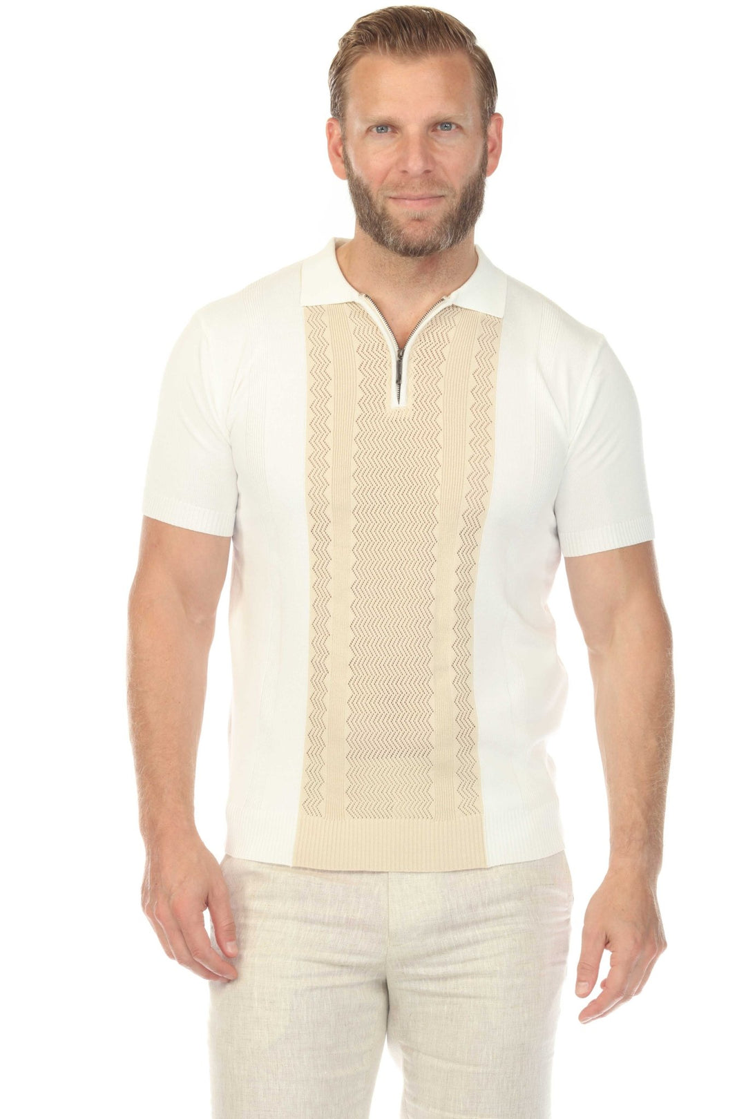 Men's Stylish Premium Knit Textured Polo Shirt with Stripe Accents - Especially Yours