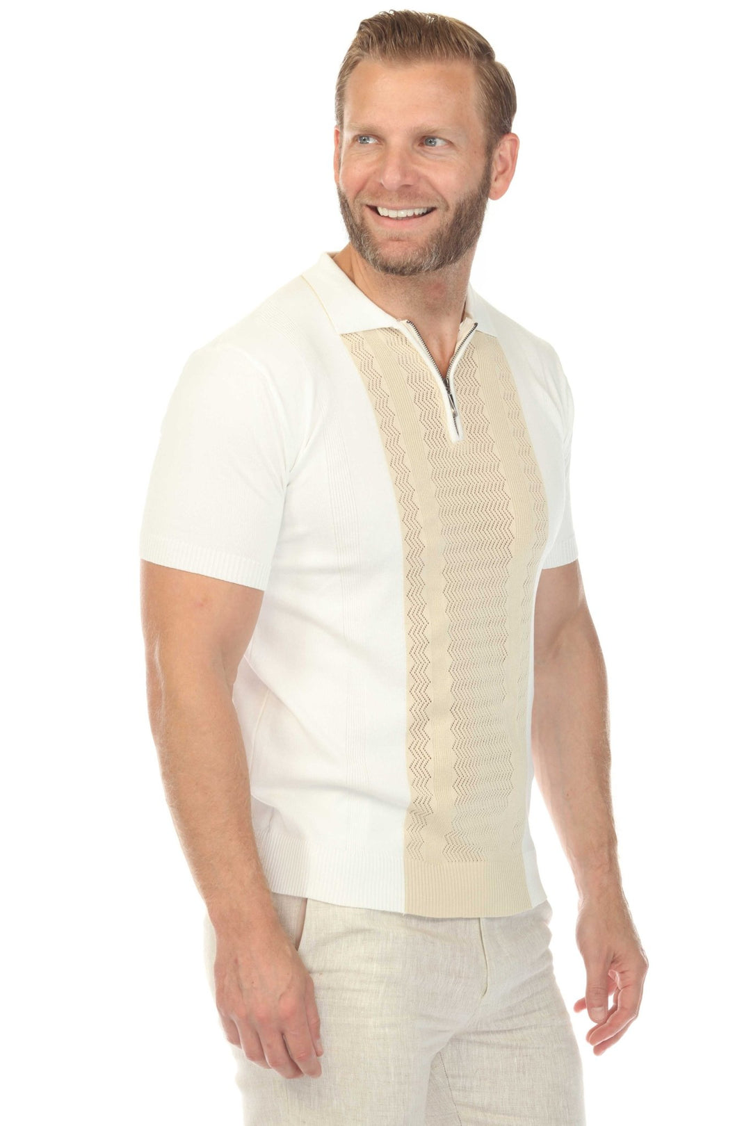Men's Stylish Premium Knit Textured Polo Shirt with Stripe Accents - Especially Yours