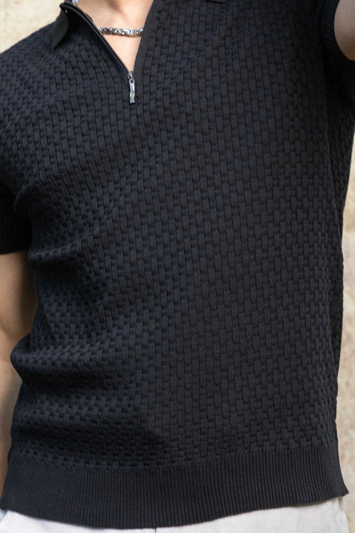 Men's Stylish Premium Knit Textured Polo Shirt with Stripe Accents - Especially Yours