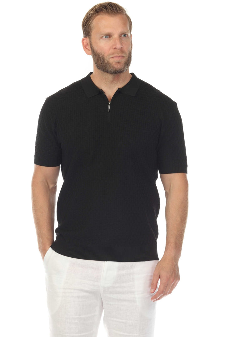 Men's Stylish Premium Knit Textured Polo Shirt with Stripe Accents - Especially Yours