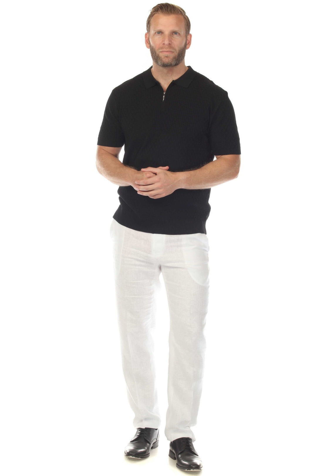 Men's Stylish Premium Knit Textured Polo Shirt with Stripe Accents - Especially Yours