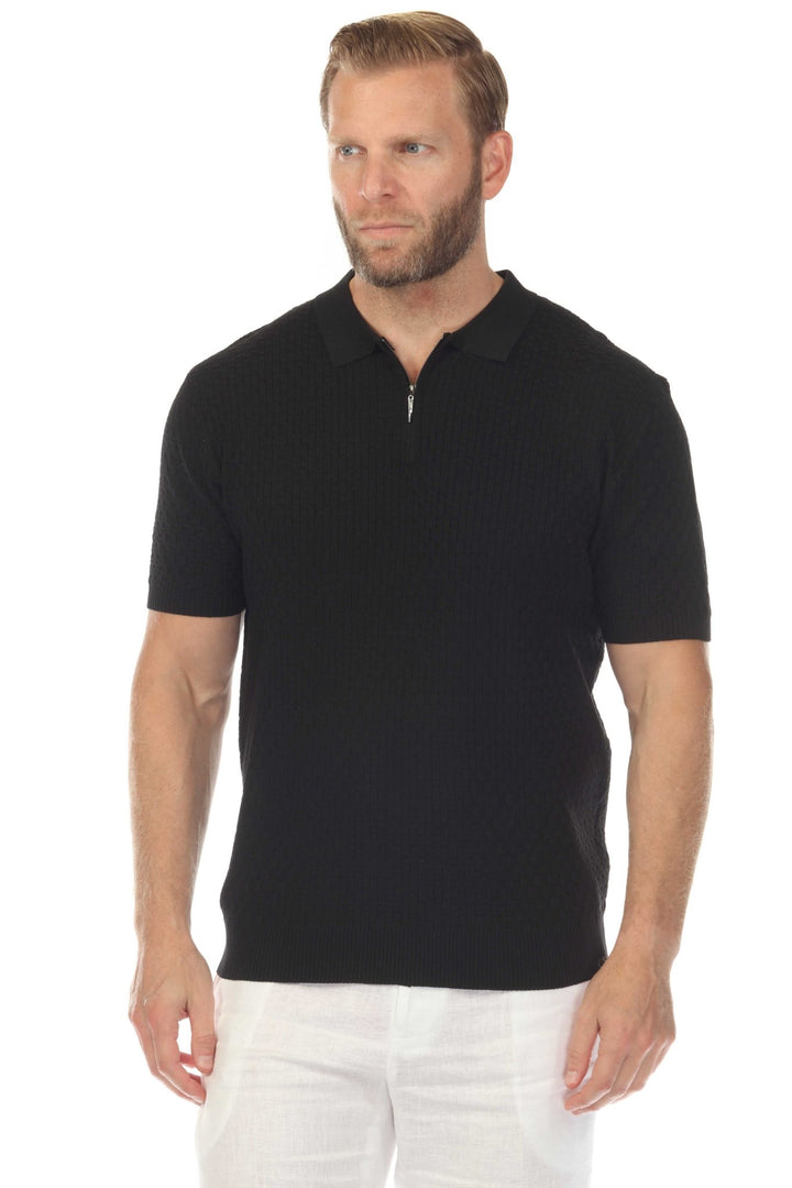 Men's Stylish Premium Knit Textured Polo Shirt with Stripe Accents - Especially Yours