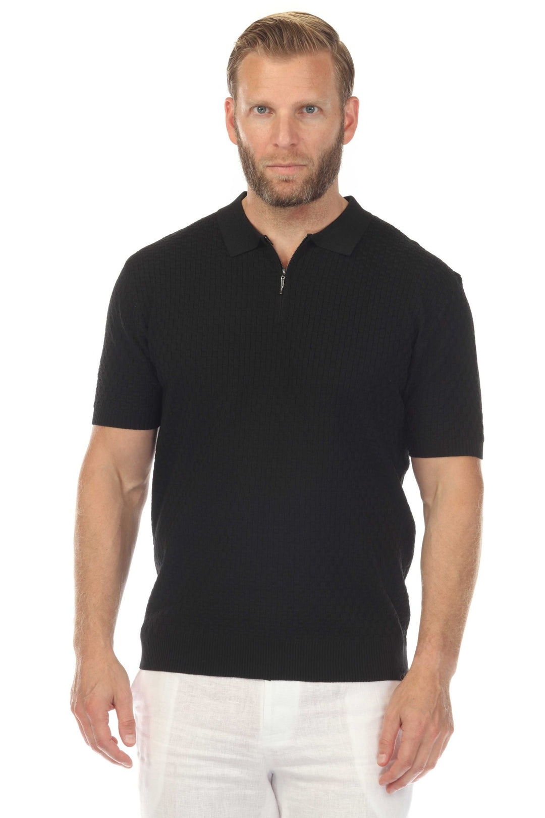 Men's Stylish Premium Knit Textured Polo Shirt with Stripe Accents - Especially Yours