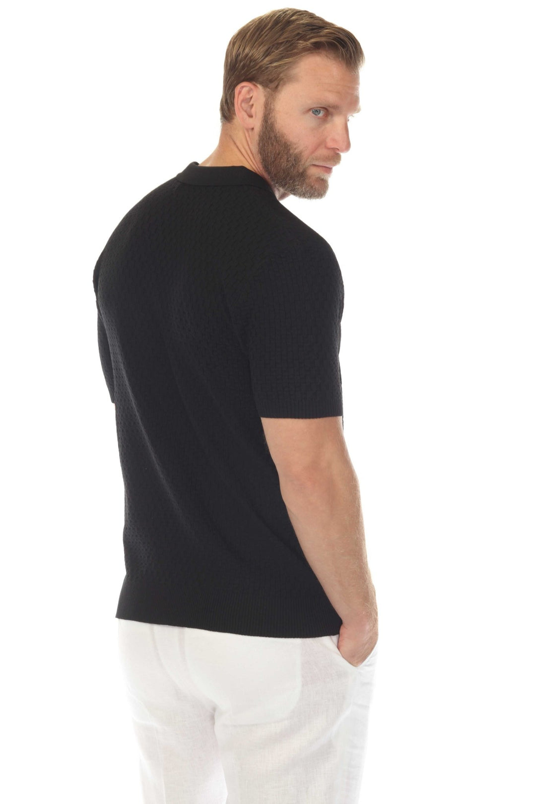 Men's Stylish Premium Knit Textured Polo Shirt with Stripe Accents - Especially Yours