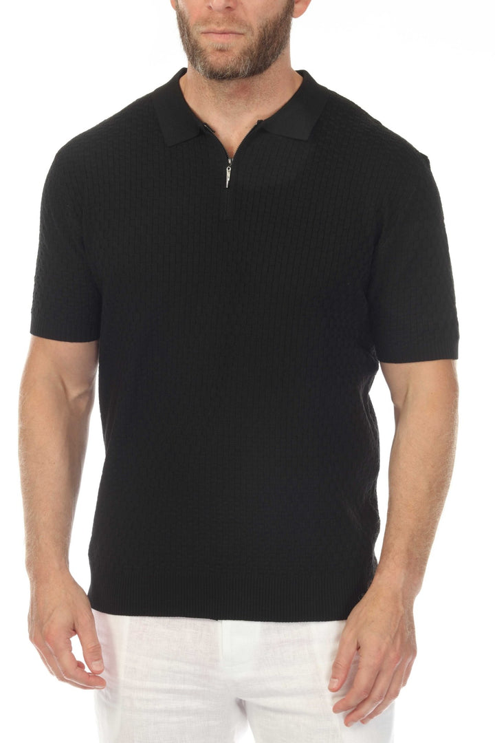 Men's Stylish Premium Knit Textured Polo Shirt with Stripe Accents - Especially Yours
