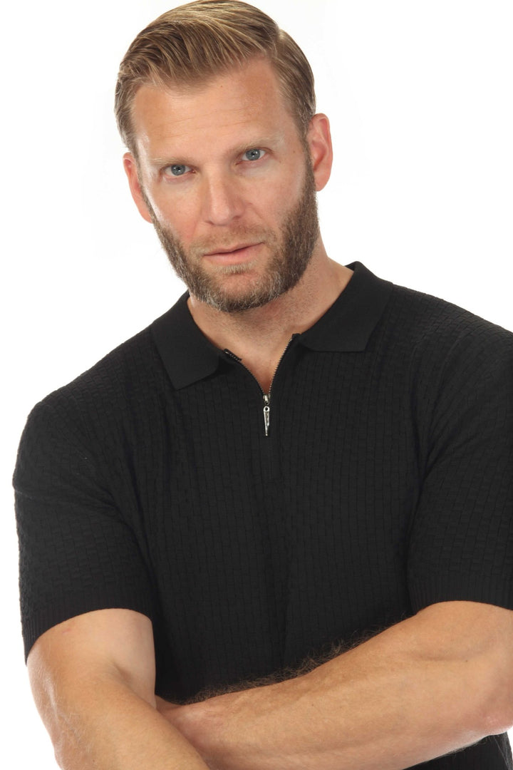 Men's Stylish Premium Knit Textured Polo Shirt with Stripe Accents - Especially Yours