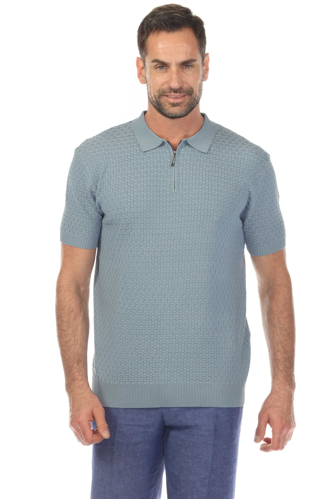 Men's Stylish Premium Knit Textured Polo Shirt with Stripe Accents - Especially Yours