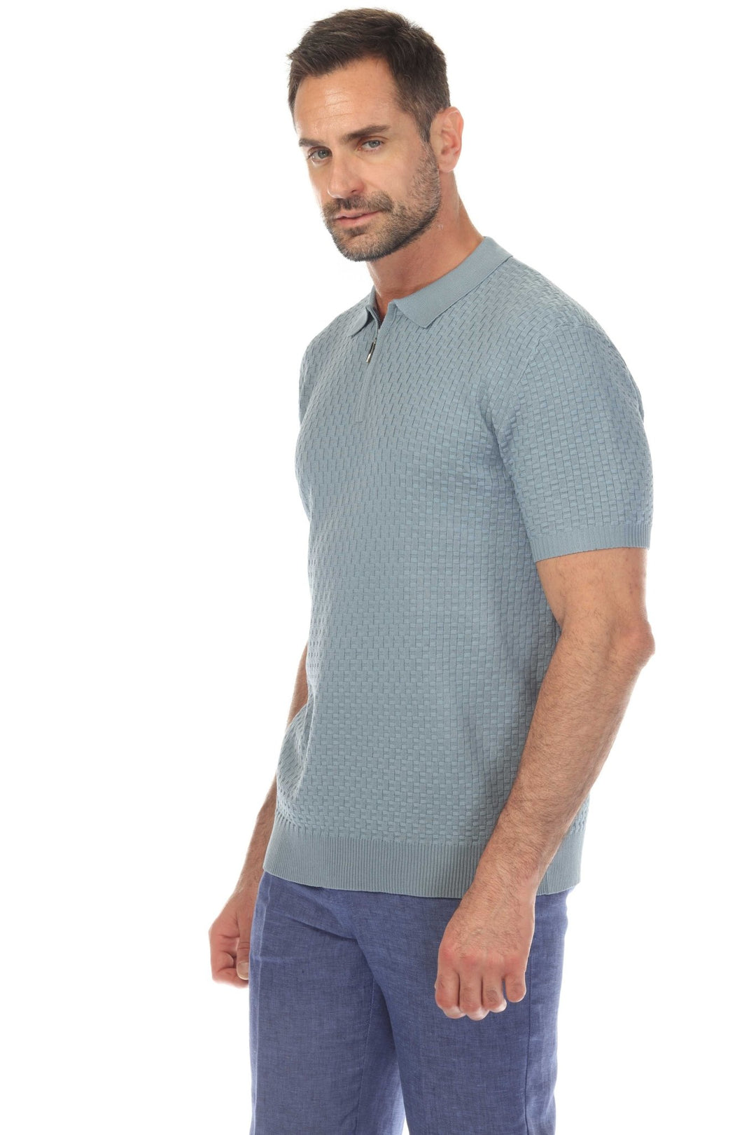 Men's Stylish Premium Knit Textured Polo Shirt with Stripe Accents - Especially Yours