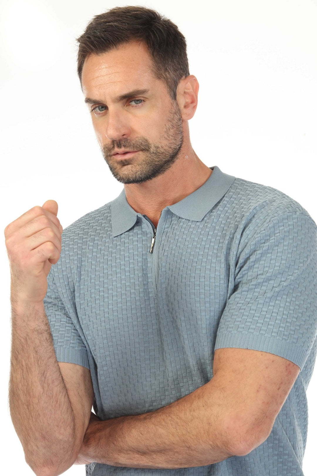 Men's Stylish Premium Knit Textured Polo Shirt with Stripe Accents - Especially Yours