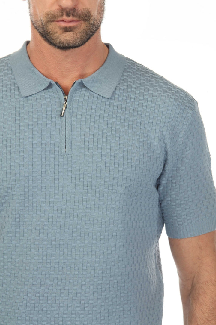 Men's Stylish Premium Knit Textured Polo Shirt with Stripe Accents - Especially Yours