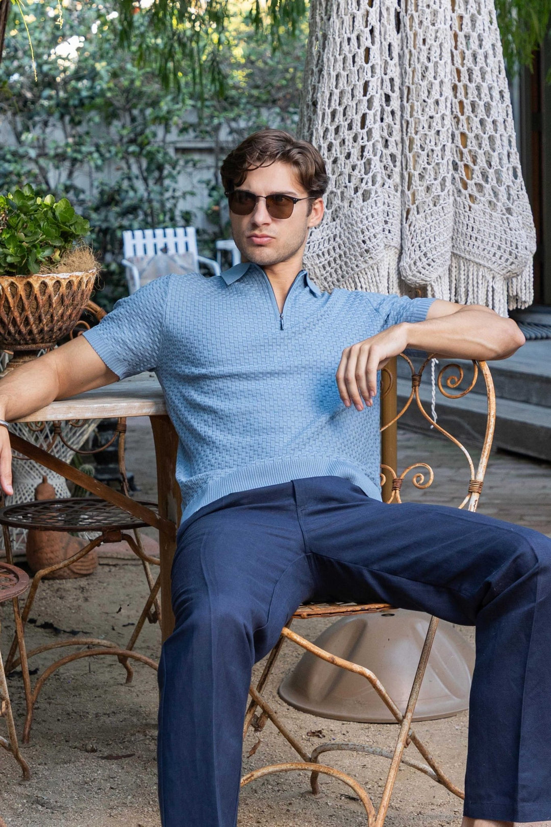 Men's Stylish Premium Knit Textured Polo Shirt with Stripe Accents - Especially Yours