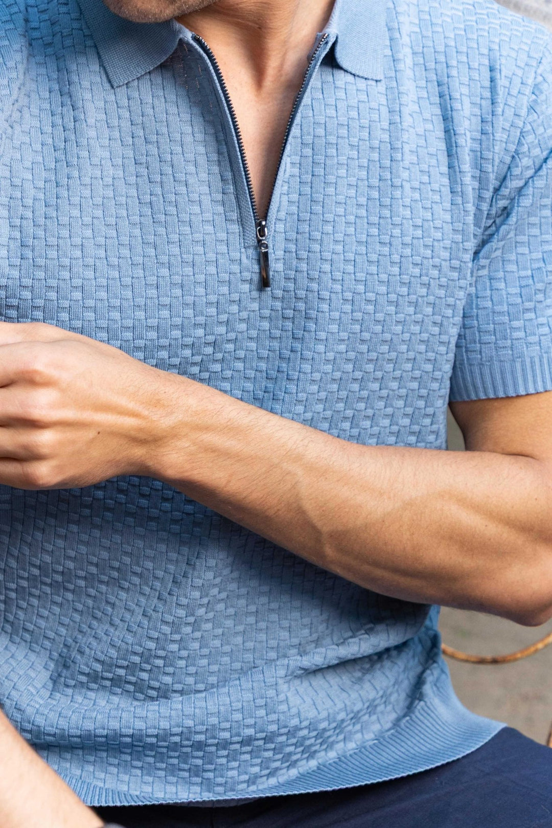 Men's Stylish Premium Knit Textured Polo Shirt with Stripe Accents - Especially Yours