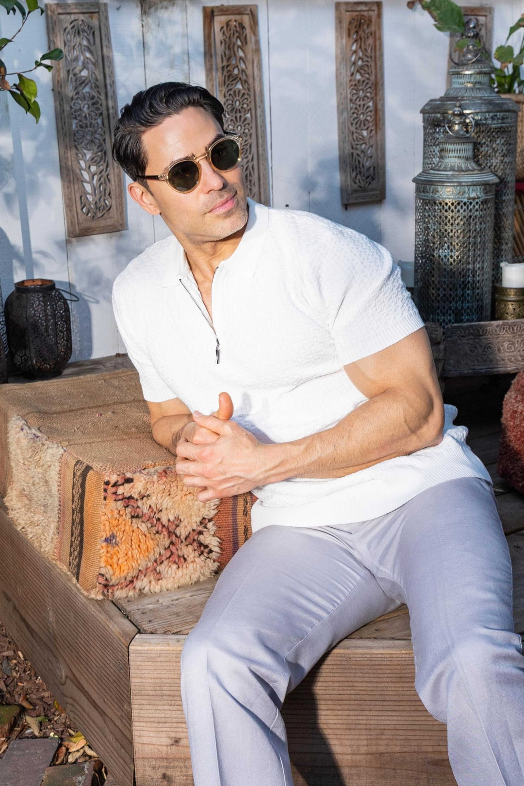 Men's Stylish Premium Knit Textured Polo Shirt with Stripe Accents - Especially Yours