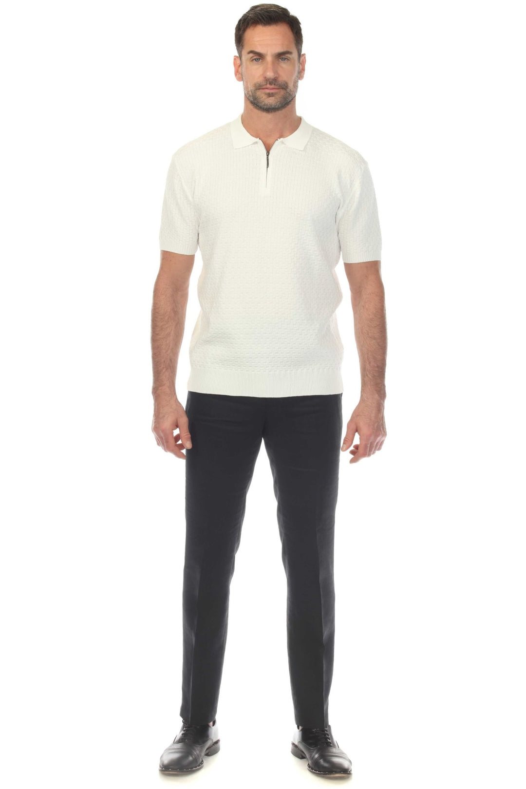 Men's Stylish Premium Knit Textured Polo Shirt with Stripe Accents - Especially Yours
