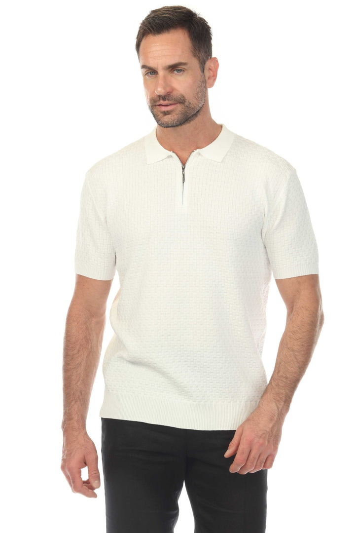 Men's Stylish Premium Knit Textured Polo Shirt with Stripe Accents - Especially Yours