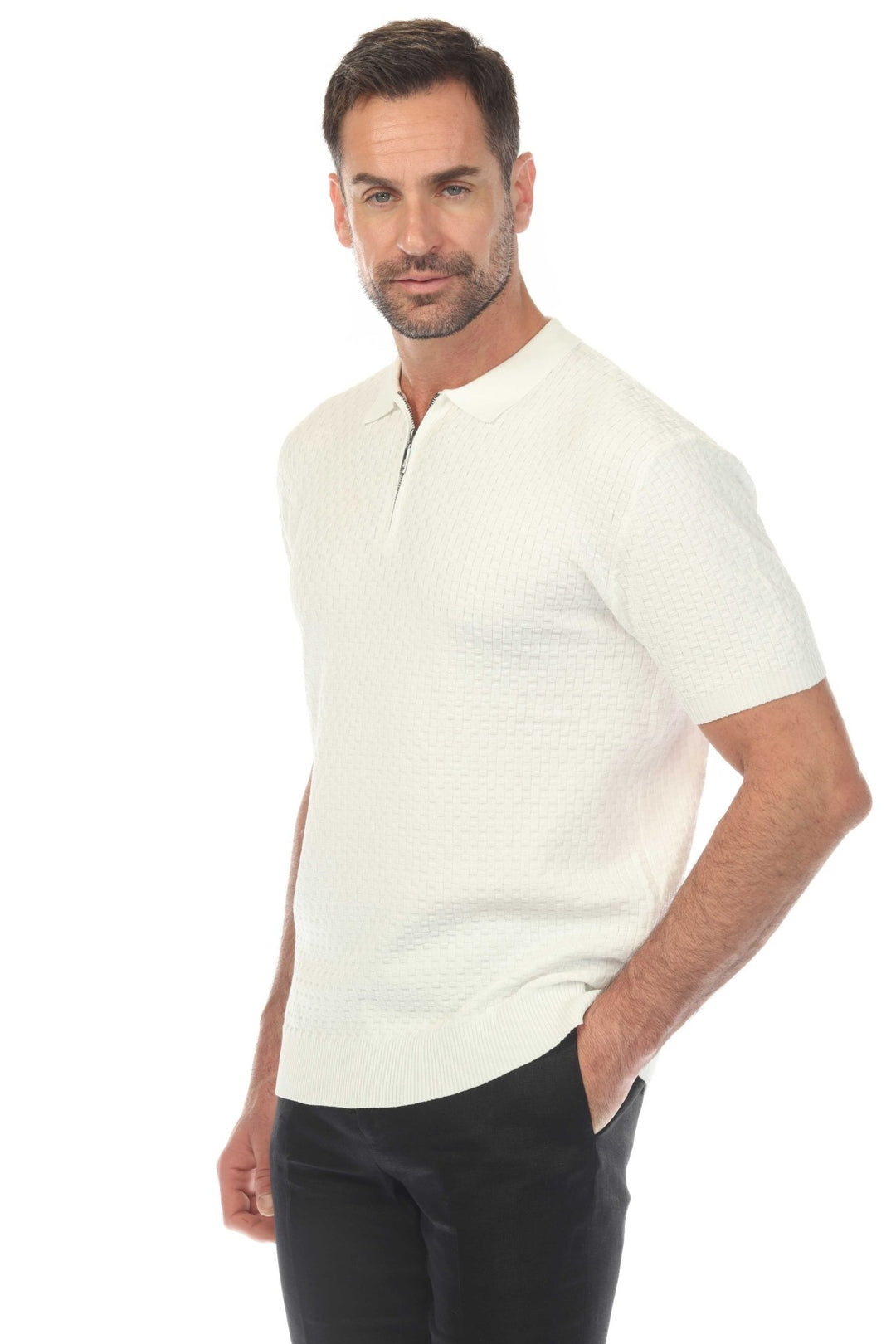 Men's Stylish Premium Knit Textured Polo Shirt with Stripe Accents - Especially Yours