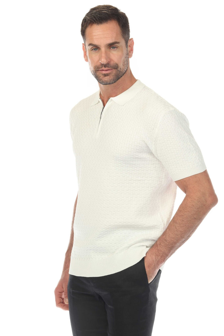 Men's Stylish Premium Knit Textured Polo Shirt with Stripe Accents - Especially Yours