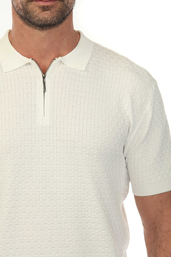 Men's Stylish Premium Knit Textured Polo Shirt with Stripe Accents - Especially Yours
