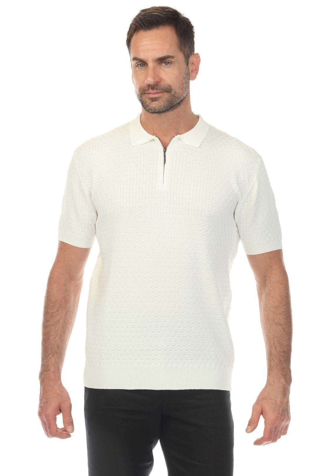 Men's Stylish Premium Knit Textured Polo Shirt with Stripe Accents - Especially Yours