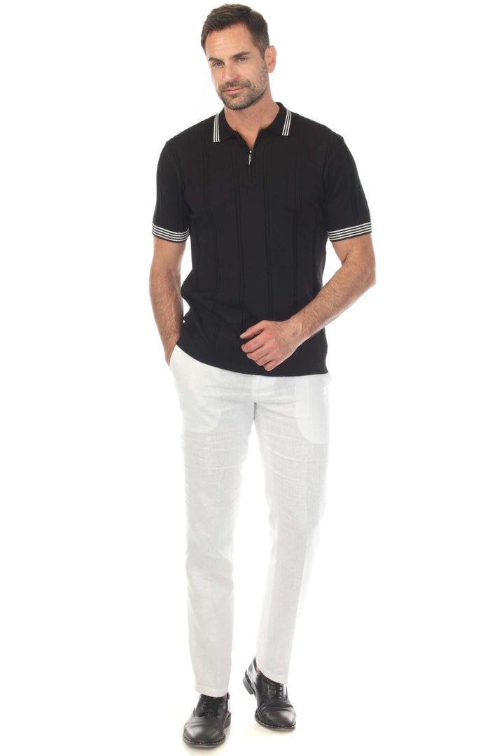 Men's Stylish Premium Knit Textured Polo Shirt with Stripe Accents - Especially Yours