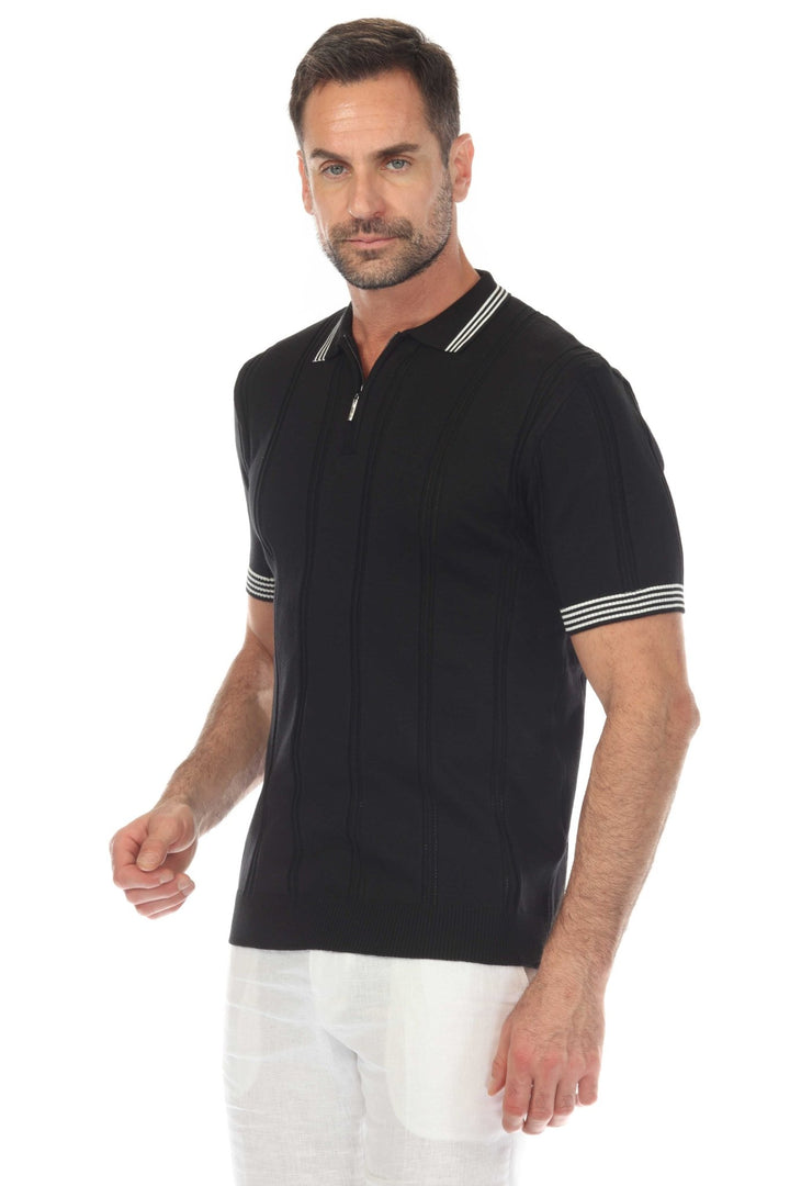 Men's Stylish Premium Knit Textured Polo Shirt with Stripe Accents - Especially Yours
