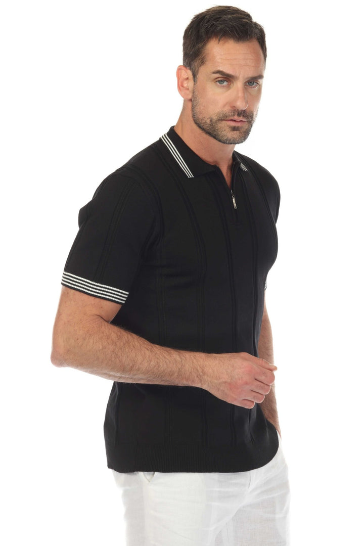Men's Stylish Premium Knit Textured Polo Shirt with Stripe Accents - Especially Yours