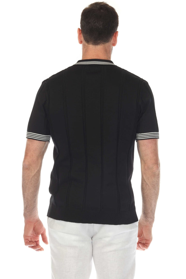 Men's Stylish Premium Knit Textured Polo Shirt with Stripe Accents - Especially Yours