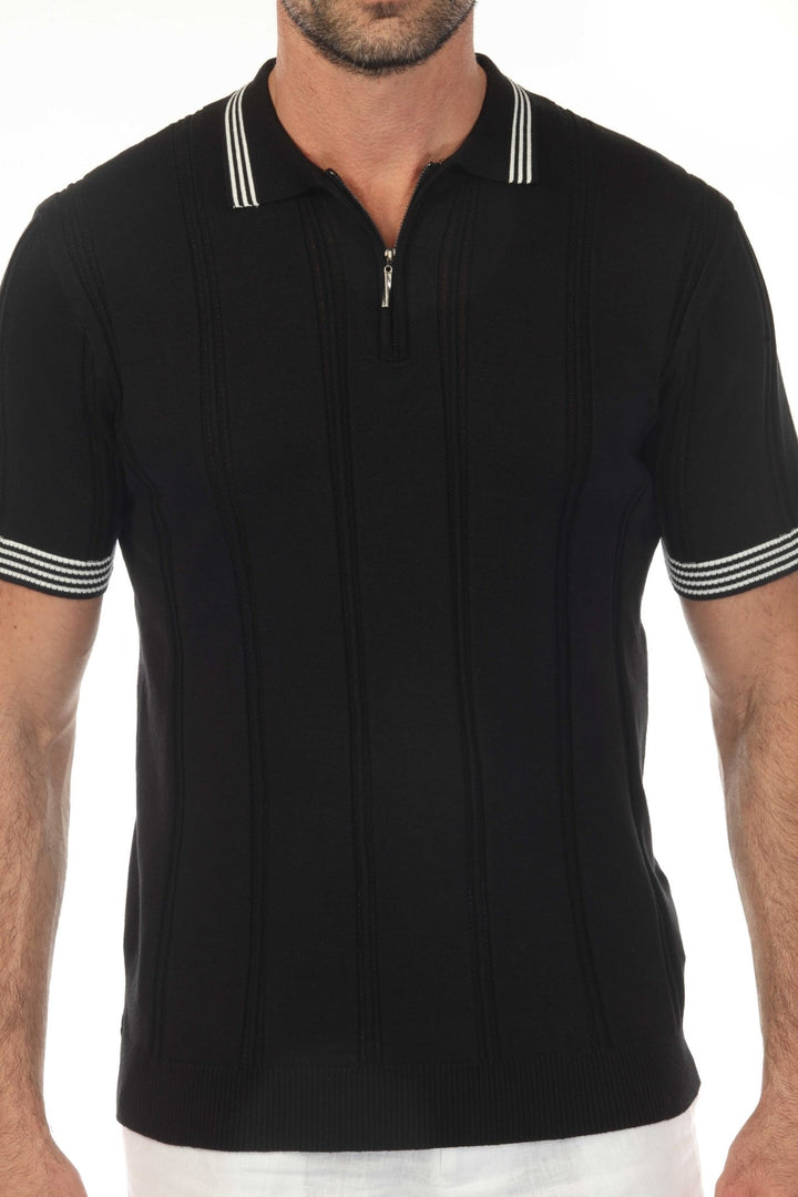 Men's Stylish Premium Knit Textured Polo Shirt with Stripe Accents - Especially Yours