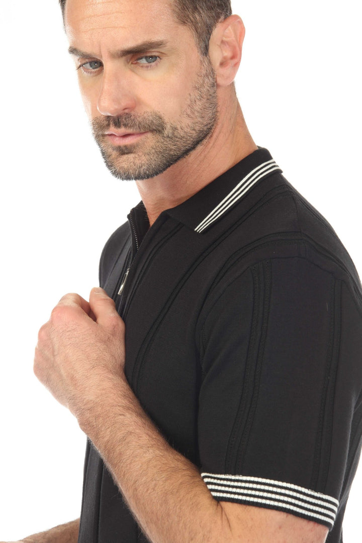 Men's Stylish Premium Knit Textured Polo Shirt with Stripe Accents - Especially Yours