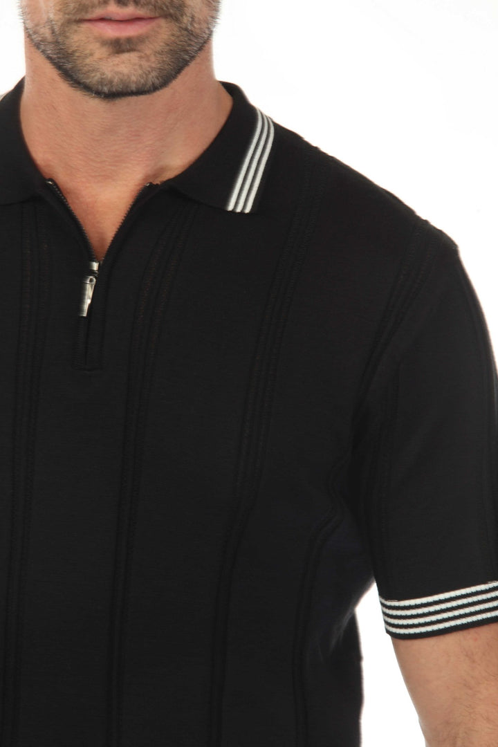 Men's Stylish Premium Knit Textured Polo Shirt with Stripe Accents - Especially Yours