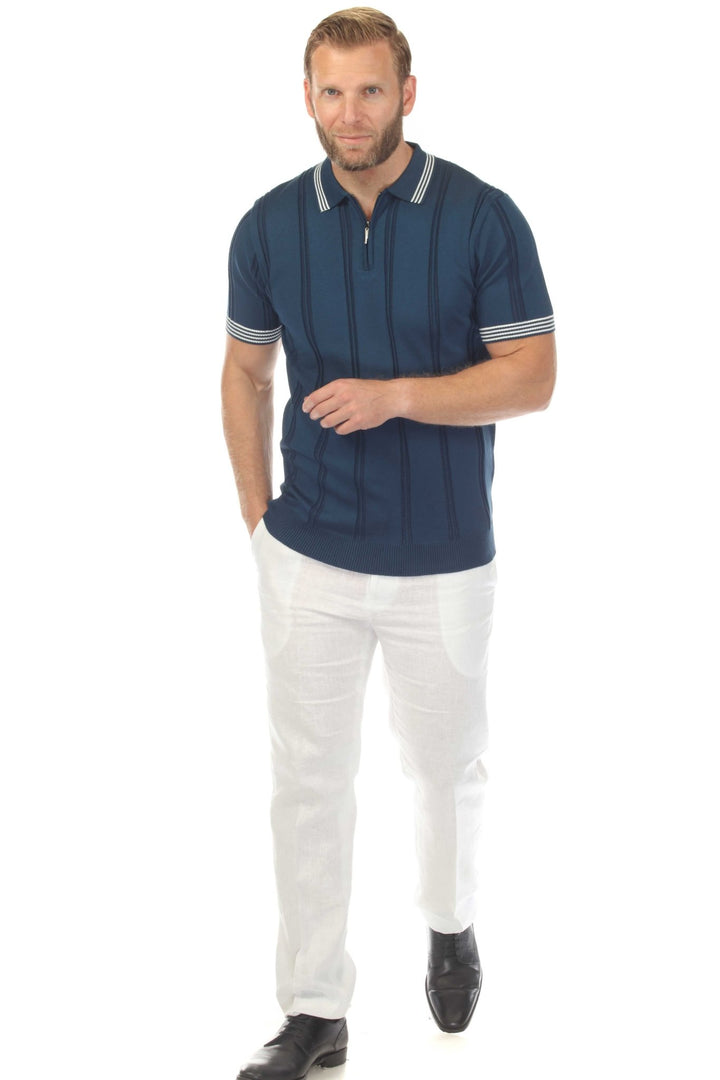 Men's Stylish Premium Knit Textured Polo Shirt with Stripe Accents - Especially Yours