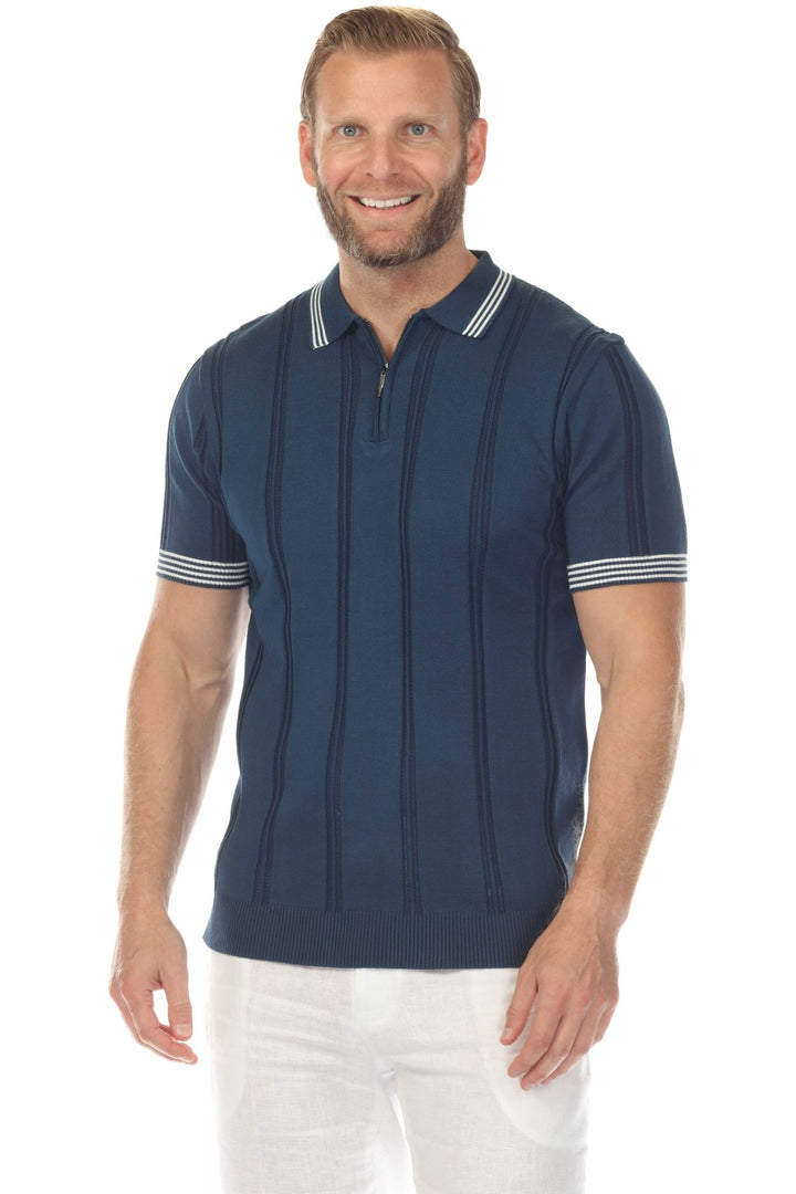 Men's Stylish Premium Knit Textured Polo Shirt with Stripe Accents - Especially Yours