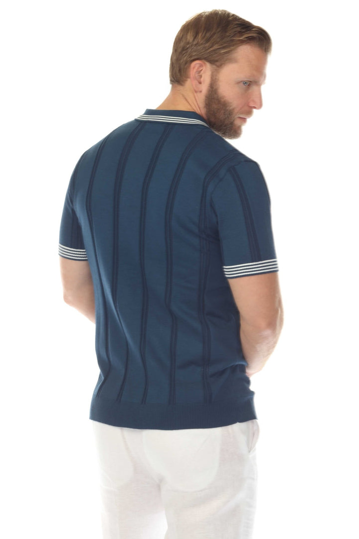 Men's Stylish Premium Knit Textured Polo Shirt with Stripe Accents - Especially Yours