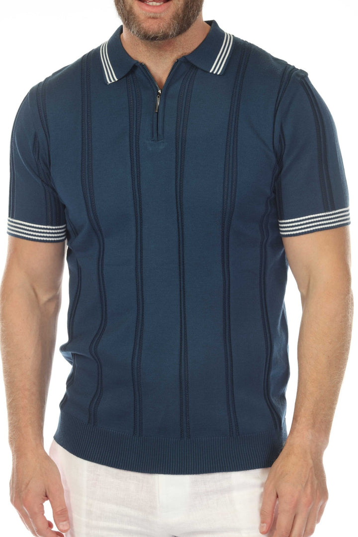 Men's Stylish Premium Knit Textured Polo Shirt with Stripe Accents - Especially Yours
