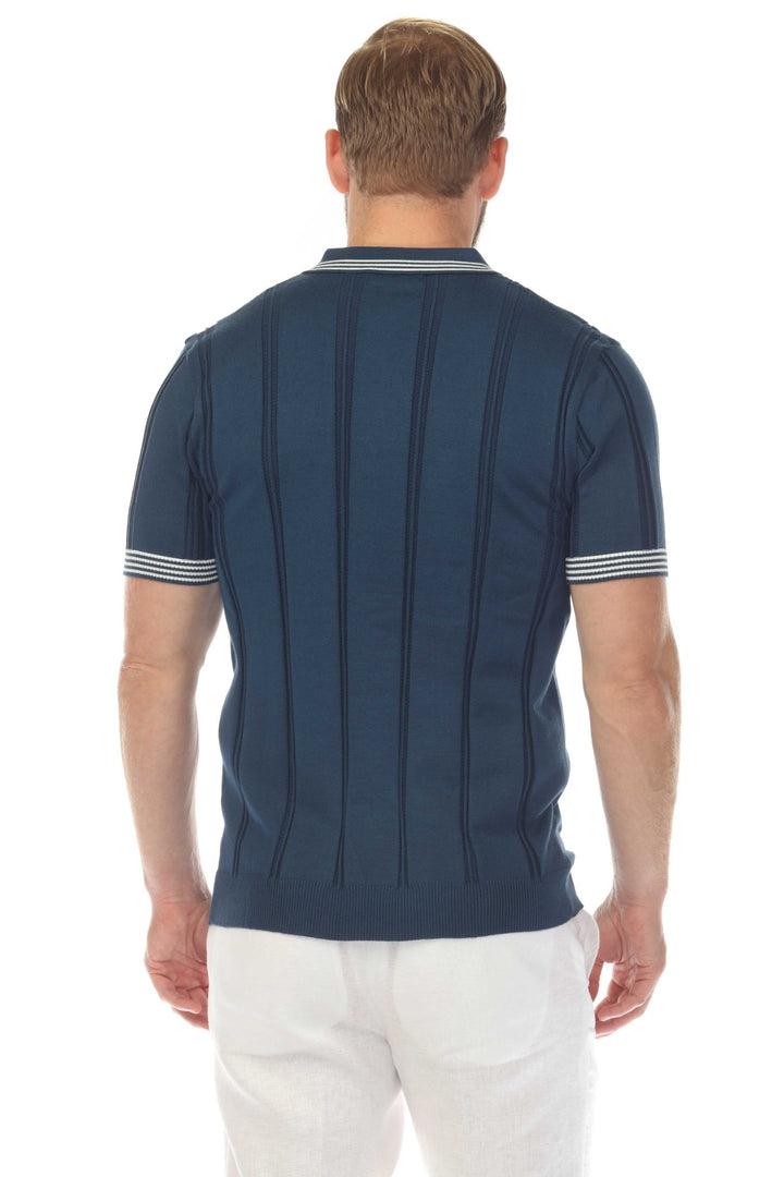 Men's Stylish Premium Knit Textured Polo Shirt with Stripe Accents - Especially Yours