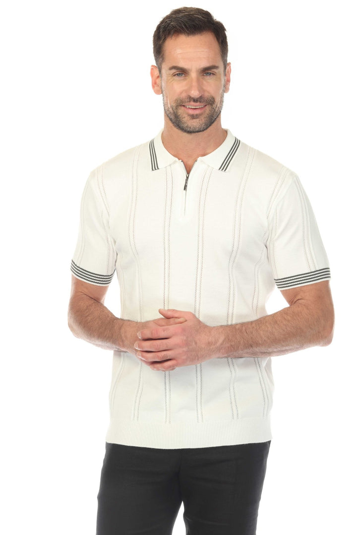 Men's Stylish Premium Knit Textured Polo Shirt with Stripe Accents - Especially Yours