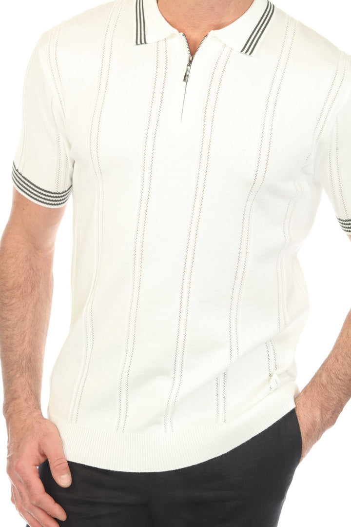 Men's Stylish Premium Knit Textured Polo Shirt with Stripe Accents - Especially Yours