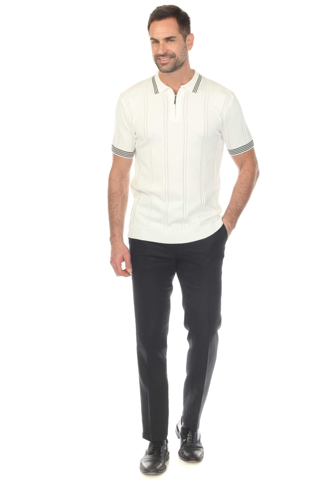 Men's Stylish Premium Knit Textured Polo Shirt with Stripe Accents - Especially Yours