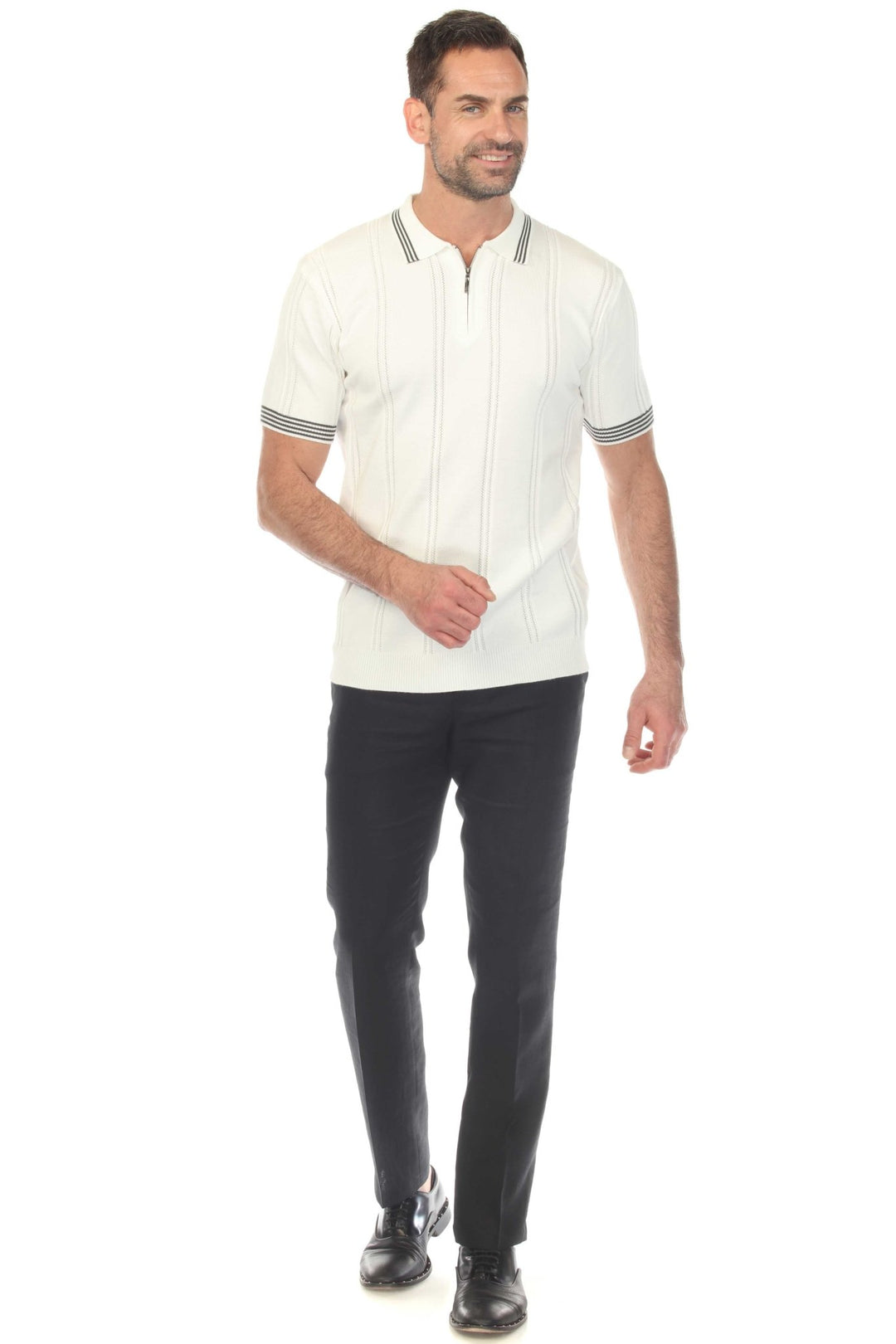 Men's Stylish Premium Knit Textured Polo Shirt with Stripe Accents - Especially Yours