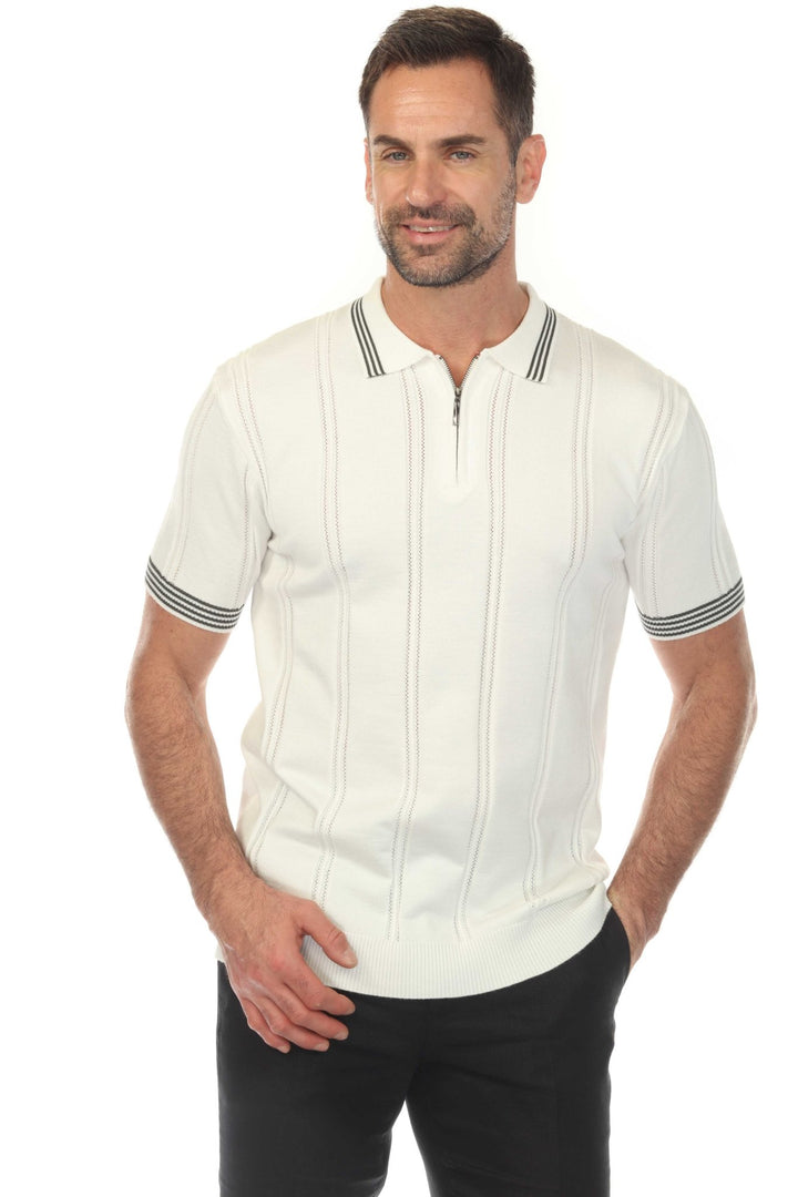 Men's Stylish Premium Knit Textured Polo Shirt with Stripe Accents - Especially Yours