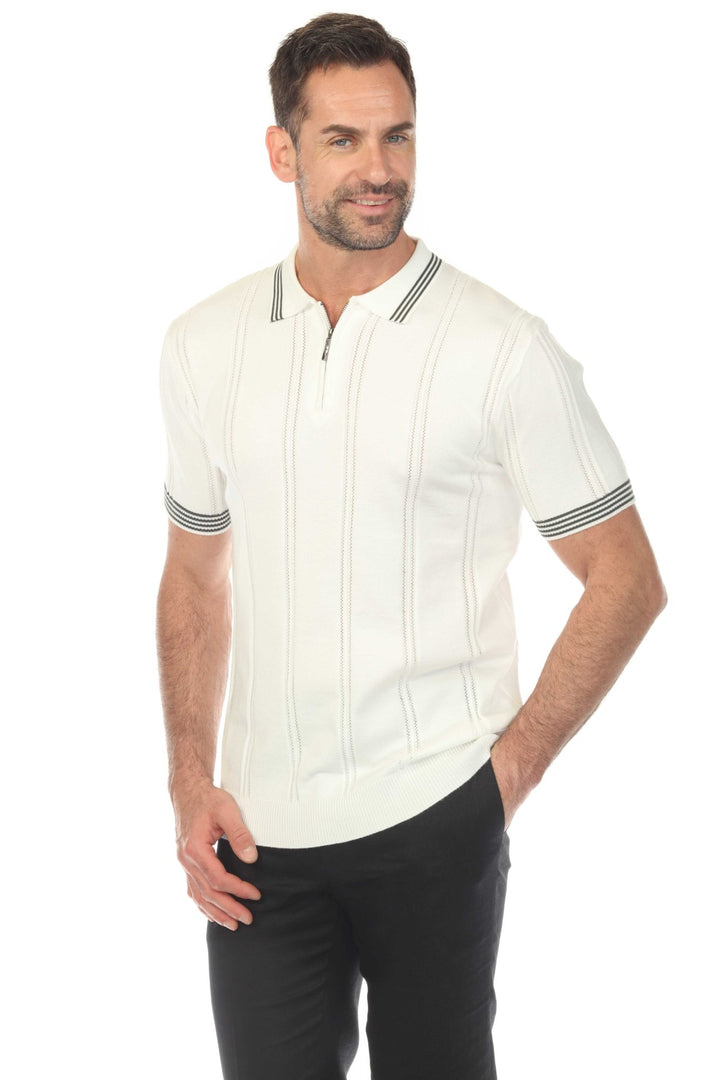 Men's Stylish Premium Knit Textured Polo Shirt with Stripe Accents - Especially Yours
