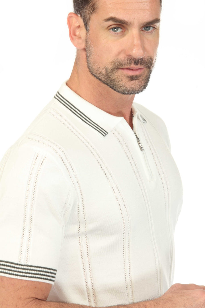 Men's Stylish Premium Knit Textured Polo Shirt with Stripe Accents - Especially Yours