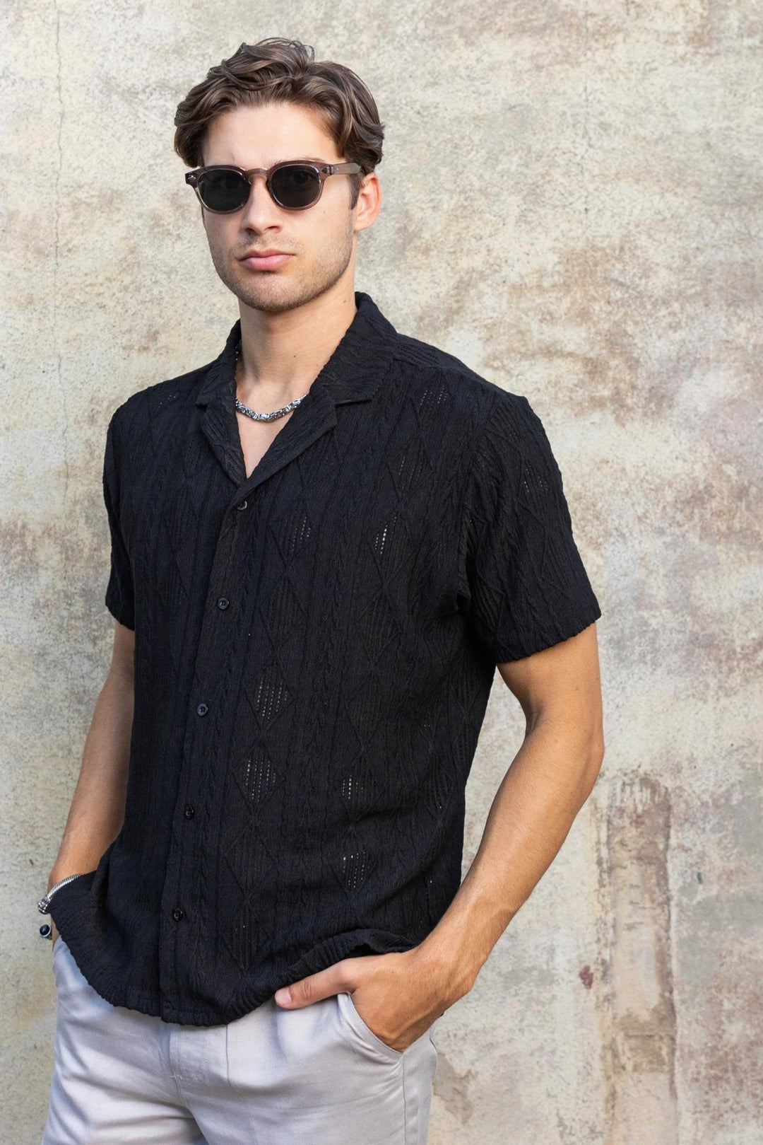 Men's Diamond Textured Button Down Knit Shirt - Especially Yours