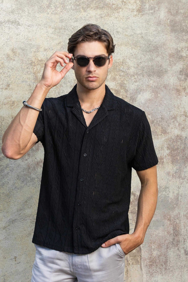 Men's Diamond Textured Button Down Knit Shirt - Especially Yours