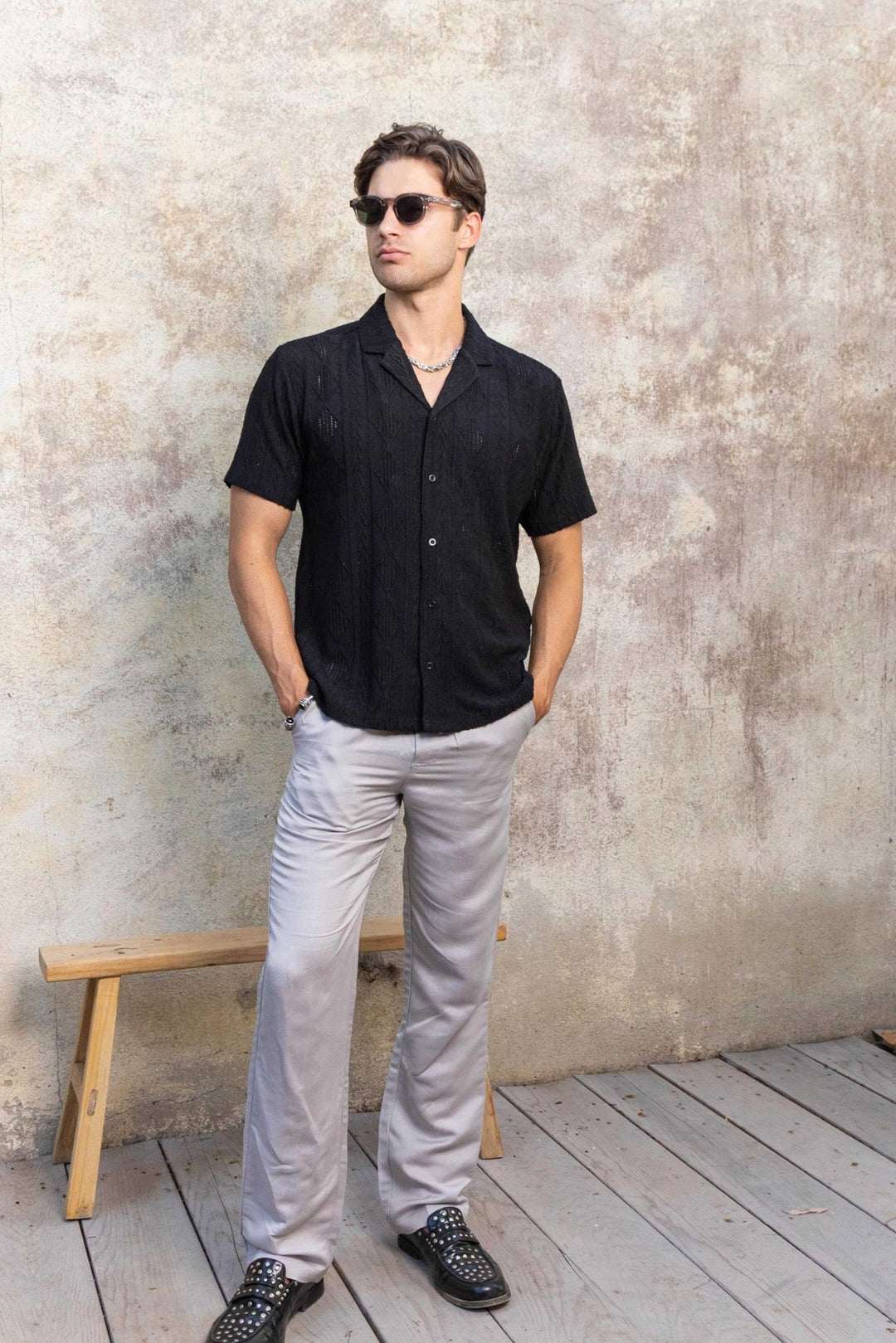 Men's Diamond Textured Button Down Knit Shirt - Especially Yours