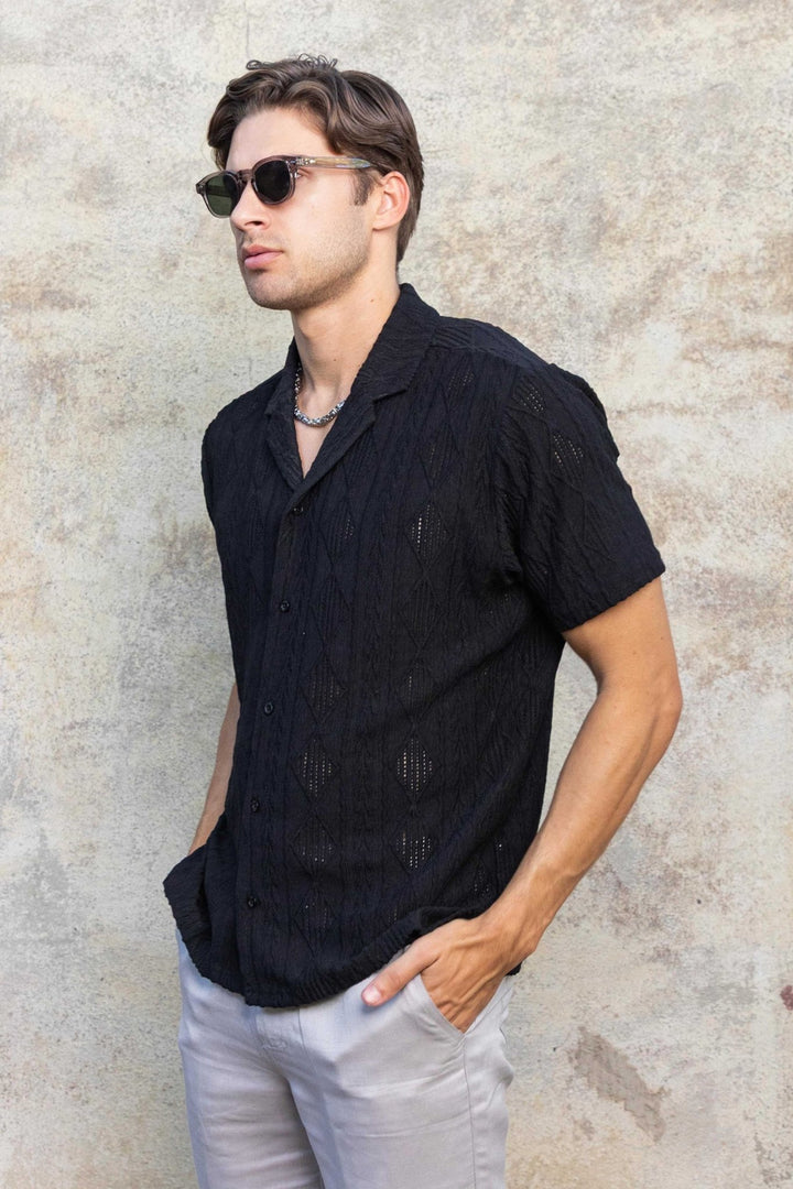 Men's Diamond Textured Button Down Knit Shirt - Especially Yours
