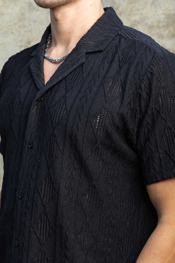 Men's Diamond Textured Button Down Knit Shirt - Especially Yours